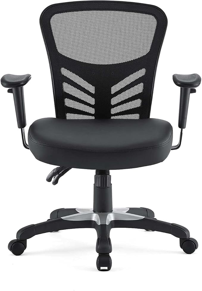 Modway Articulate Mesh Office Chair with Fully Adjustable Vegan Leather Seat In Black