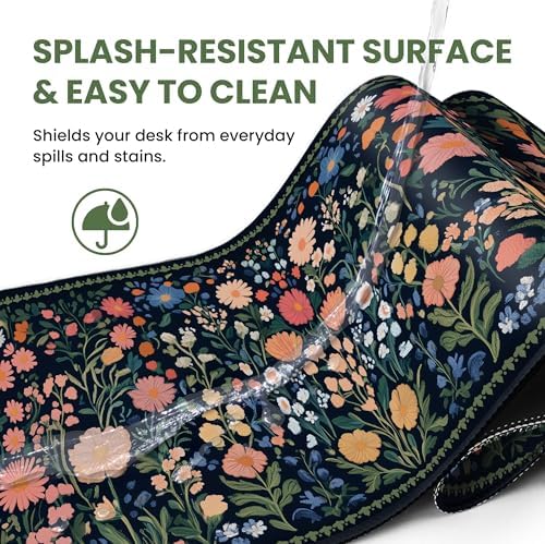 Aesthetic Desk Mat, Cute Whimsy Garden Desk Pad Protector for Work & Decor, 31.5" x 11.8", Pretty Non-Slip Extended Mouse Pad for Office or Home