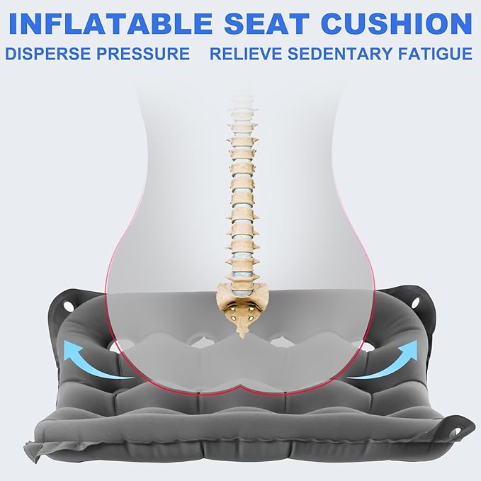 2-Pack Inflatable Waffle Cushion for Pressure Relief, Wheelchair Cushion for Pressure Redistribution, Portable Air Seat Cushions for Office Chair Car Seat, Breathable Seat Pad, Includes 1 Air Pumps