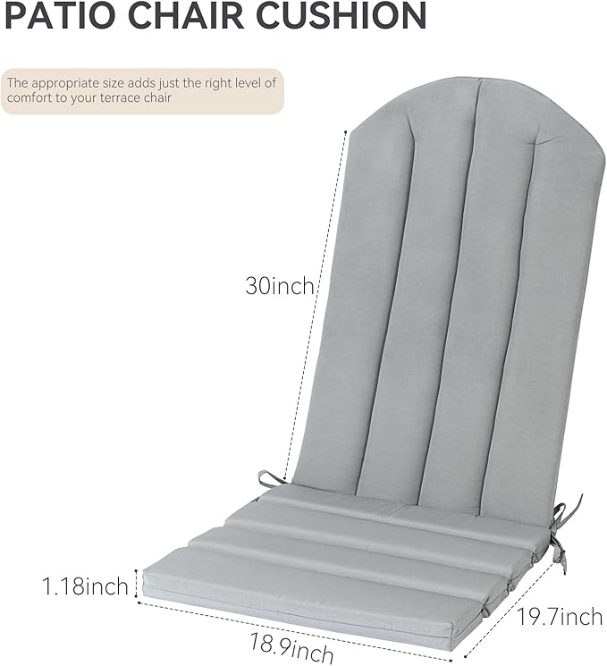 Adirondack Chair Cushion Set of 2 Indoor Outdoor Furniture Cushions Rocking Chair Cushions with Straps Replacement Folding Patio Chair Pad,19.7x18.9x1.5 Inch（Grey）