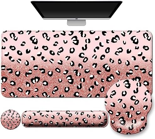 4 in 1 Mouse Pad Set with Wrist Rest for Keyboard,Desk Mat,Coaster-Leopards