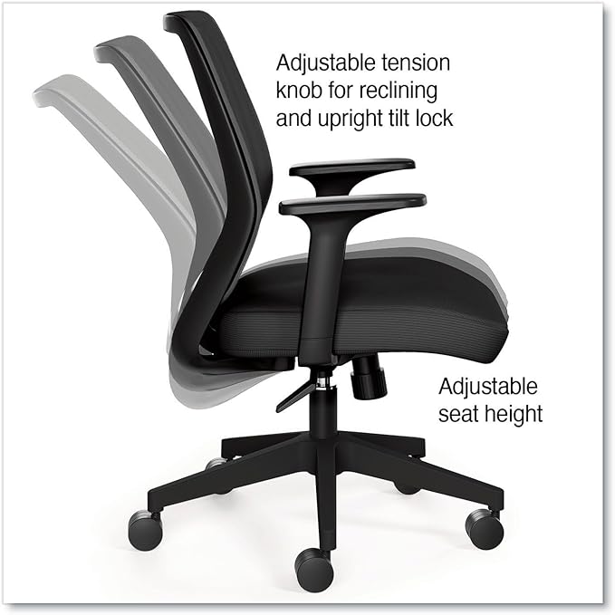 Alera Wessex Ergonomic Mesh Back Office Task Chair, Swivel Computer Desk Chair, Adjustable Seat Height, Supports Up to 275 lbs, Black