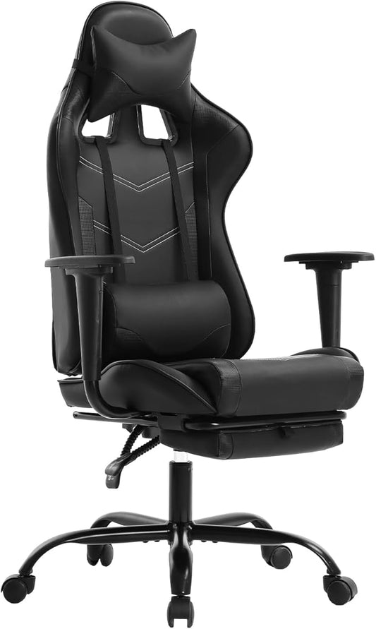 BestOffice | Ergonomic Gaming Chair | Dark Black | Reclining Computer Chair with Lumbar Support, Headrest Pillow, Adjustable Footrests | 360 Swivel with Heavy Duty Wheels | for Home & Office