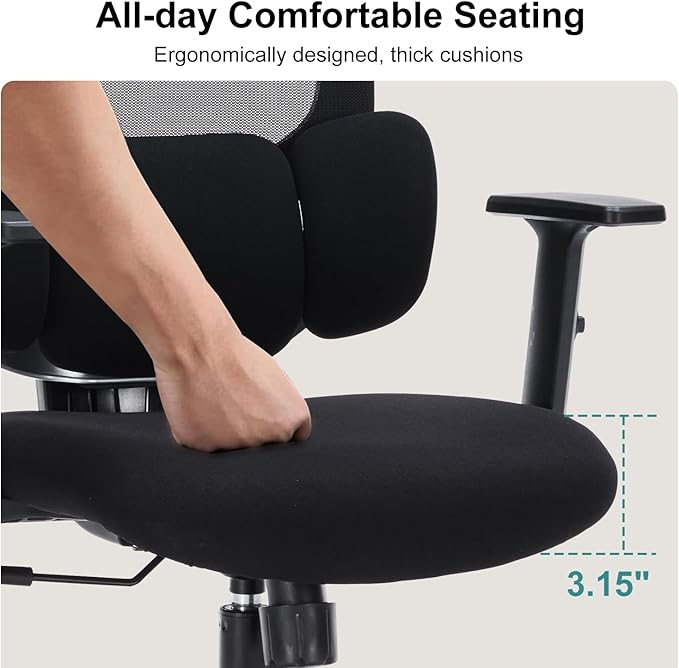 Office Chair Ergonomic Desk Chairs with Adjustable Lumbar Support & Headrest, Mesh High Back Home Office Desk Chairs with Adjustable Height Armrests, Comfy Swivel Task Computer Chair