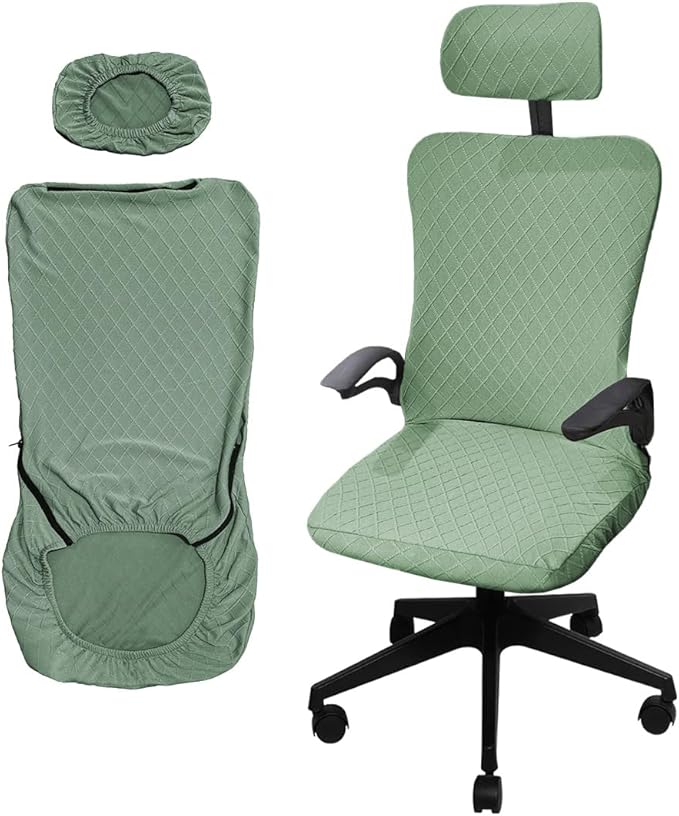 Ergonomic Office Chair Covers Set with Headrest Cover Stretch Desk Computer Chair and Headrest Slipcovers Washable Protector Slipcovers for Swivel Computer Chair 2 Pieces Army Green