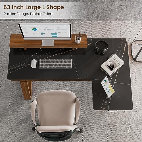 EUREKA ERGONOMIC 63" L-Shaped Standing Desk with Dual Drawers, Height Adjustable Sit-Stand Executive Desk with Monitor Stand, Right, Black