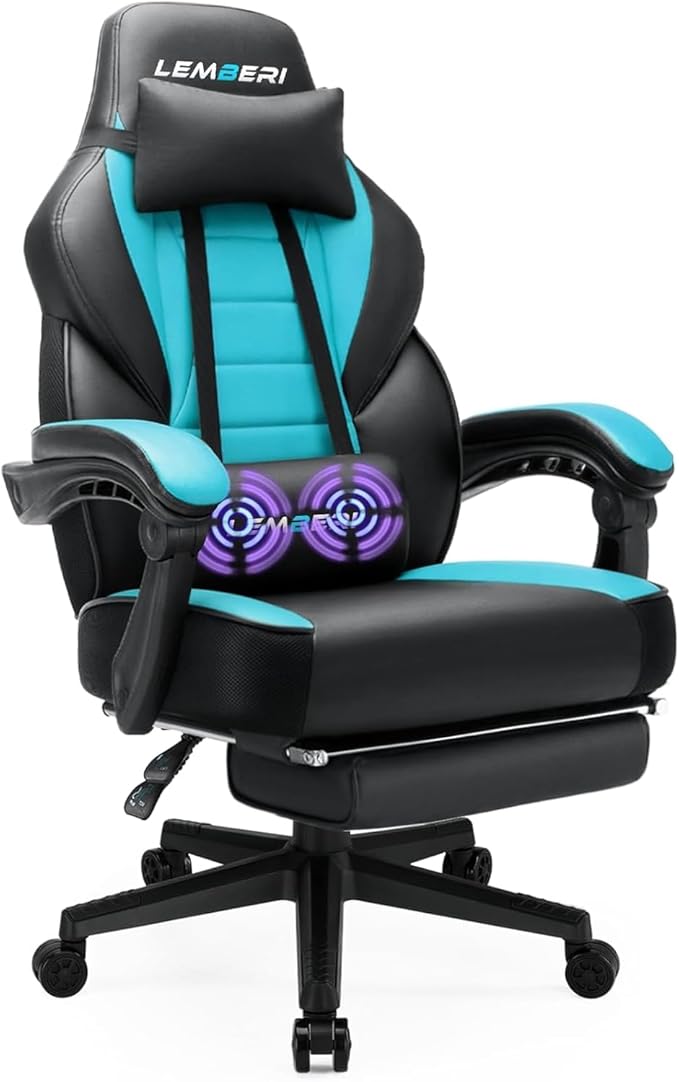 LEMBERI Gaming Chairs for Adults,Ergonomic Video Game Chairs with footrest,Big and Tall Gaming Chair 400lb Weight Capacity, Racing Style Computer Gamer Chair with Headrest and Lumbar Support