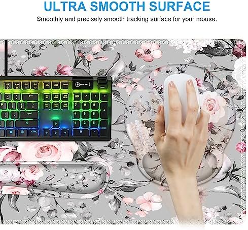 iCasso Desk Blotter for Workspace, Pink Floral 35.4"x15.7" Mousepad