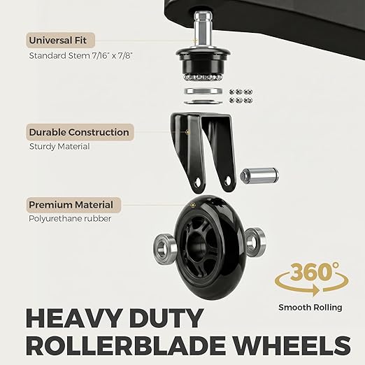3 Inch Office Chair Wheels, Smooth & Safe Rolling, Safe for All Floors Include Hardwood Floors & Carpet, Universal Stem 7/16 inch x 7/8 inch, Not for 1KEA Chairs, Easy to Install, Set of 5, Black