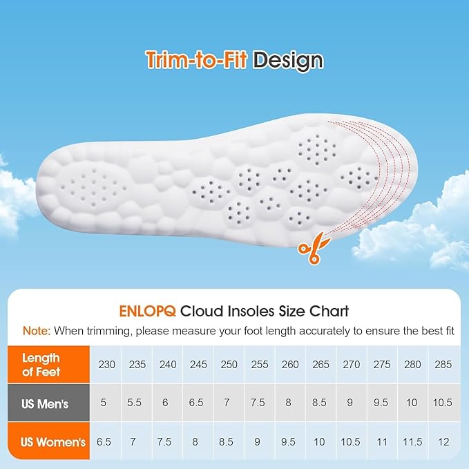 4D Cloud-Like Comfort Soles for Women - Soft Memory Foam Cushioning Insoles - Trim to Fit Steppers Insoles with Arch Support for Foot Pain Relief and Fatigue Reduction(US W 6.5-9)