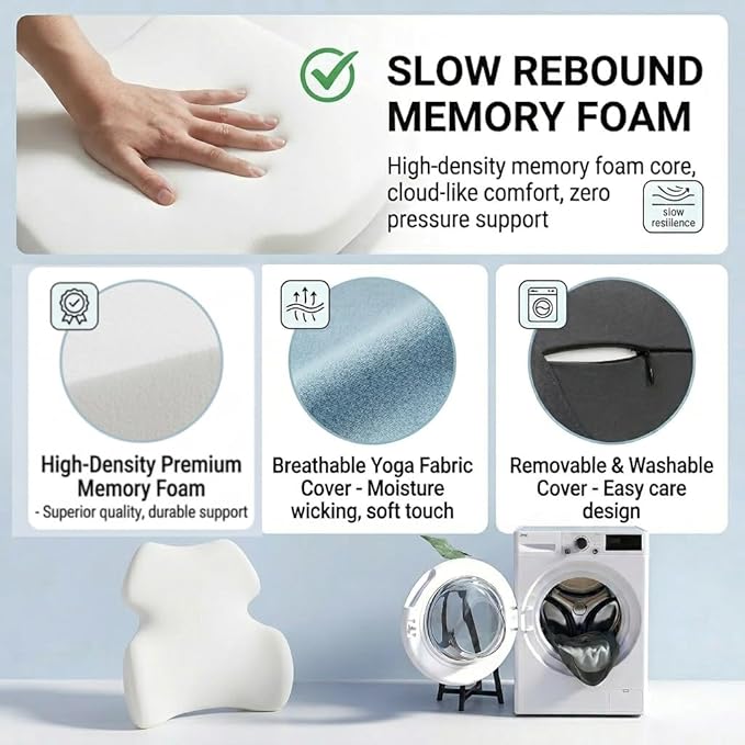 Comfort Lumbar Support Pillow for Office Chair, Ergonomic Memory Foam Lower Back Cushion, Lumbar Cushion for Desk Chair, Gaming Chair, Car Chair, Lower Back Pain Relief