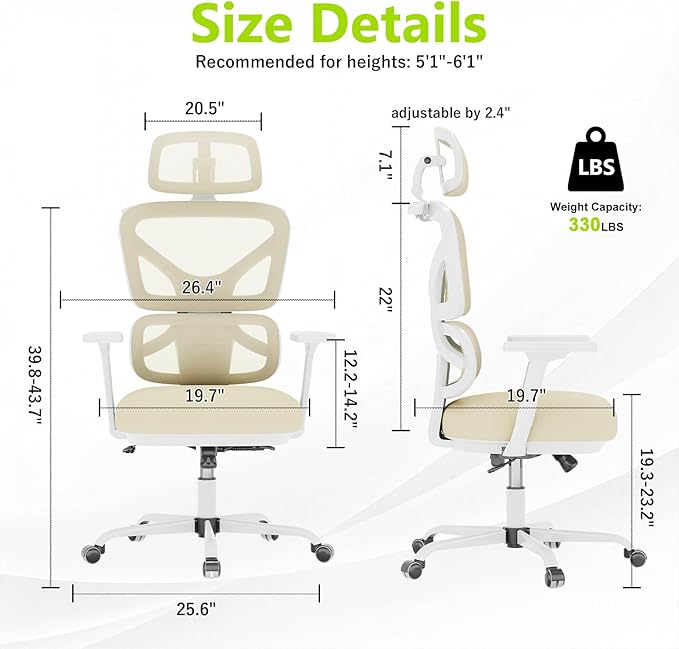 Ergonomic Office Chair Mesh Desk Chair with Lumbar Support and Headrest, High Back Computer Chair with Armrest and Tilt Lock, Home Office Desk Chairs for Men Women