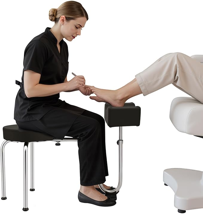Portable Pedicure Foot Rest Stool, Adjustable Height, Black, for Spa, Beauty Salon, Studio