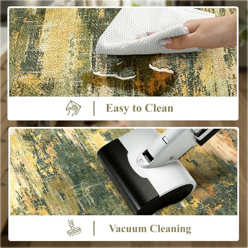 Collive Kitchen Rugs Sets of 2 Green/Yellow Kitchen Mats for Floor Washable