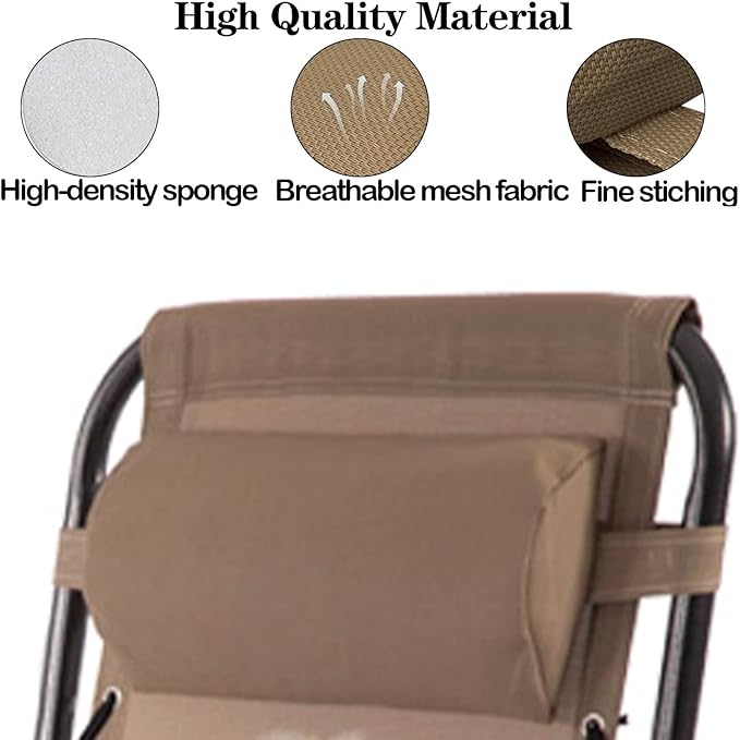 Ostlttyn Zero Gravity Chair Replacement Pillow Headrest with Elastic Band, Universal Soft Removable Padded Cushion Head Pillow for Zero Gravity Lounge Chair, Folding Patio Lawn Recliner Chair, Tan