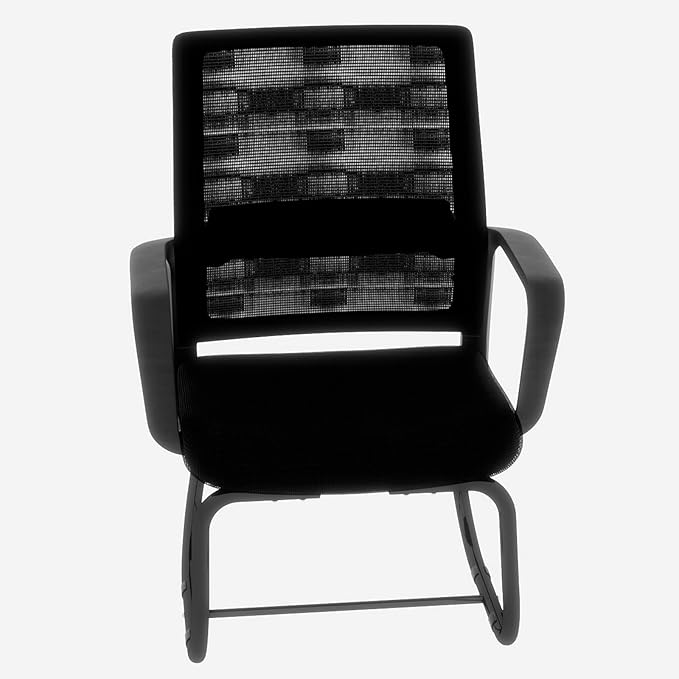 Modern Mesh Office Chair, Ergonomic Desk Chair with Armrests, Breathable Computer Task Seat for Home Work, Sled Base Guest Furniture, Comfortable Lumbar Support, Metal Frame, Black