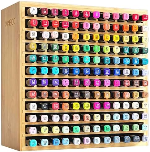 MinBoo Marker Organizer for 144 Markers, Bamboo Art Supply Storage Organizer Rack, Art Markers Pens Colored Pencils Paint Brushes Stationary Organizer Holder for Home Classroom Office Desk Decor