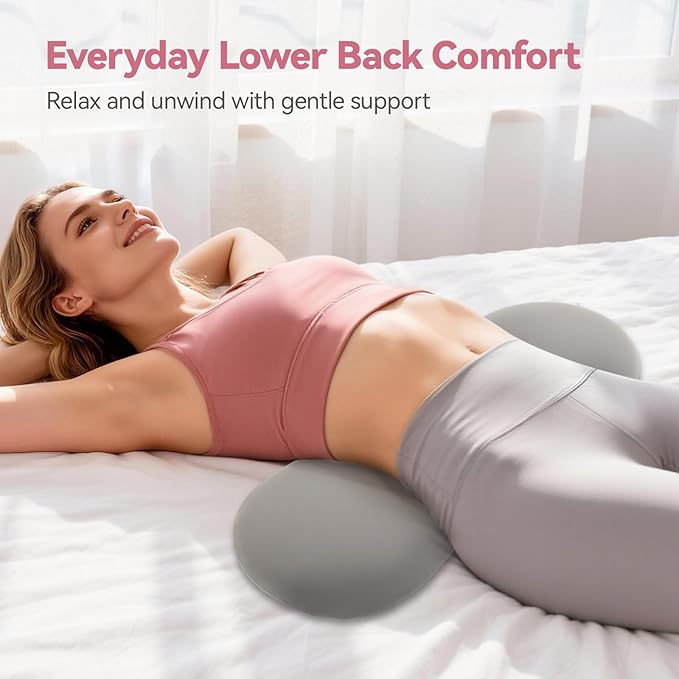 Heated Lumbar Support Pillow for Sleeping – Memory Foam Back Pillow for Bed, 3 Heat Levels & 8 Timers, Ergonomic Lower Back Pillow for Side, Back & Stomach Sleepers, Washable Cover