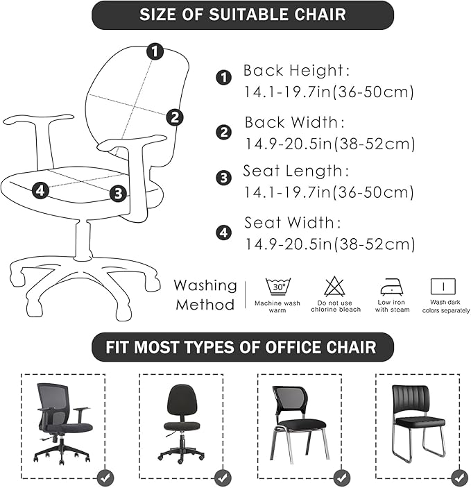 FORCHEER Split Office Chair Cover 2 Piece Black Stretch Velvet Separated Desk Chair Slipcover for Backrest and Seat Washable