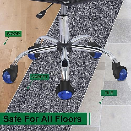 Office Chair Wheels Replacement 2 Inch Rubber Ball Caster Wheels for Wood Floor Carpet Mats, Set of 5, Heavy Duty Desk & Gaming Chair Casters 7/16" (11mm) Grip Ring Stem, Quiet Smooth Rolling (Blue)