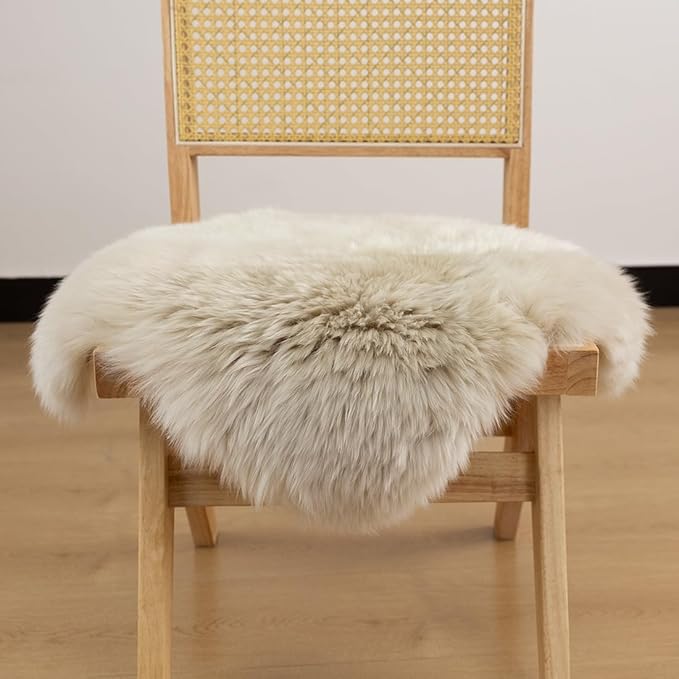 LLB Sheepskin Chair Covers - Office, Dining Room & Desk Chair Seat Cushion - Cream Brown, 18x18 Inch (Pack of 1)
