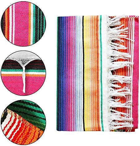 Xplanet Mexican Serape Blanket, 84 X 59 Inch, Cotton, Rectangular, Rose Pink, Tablecloth, All-Season, Tassel