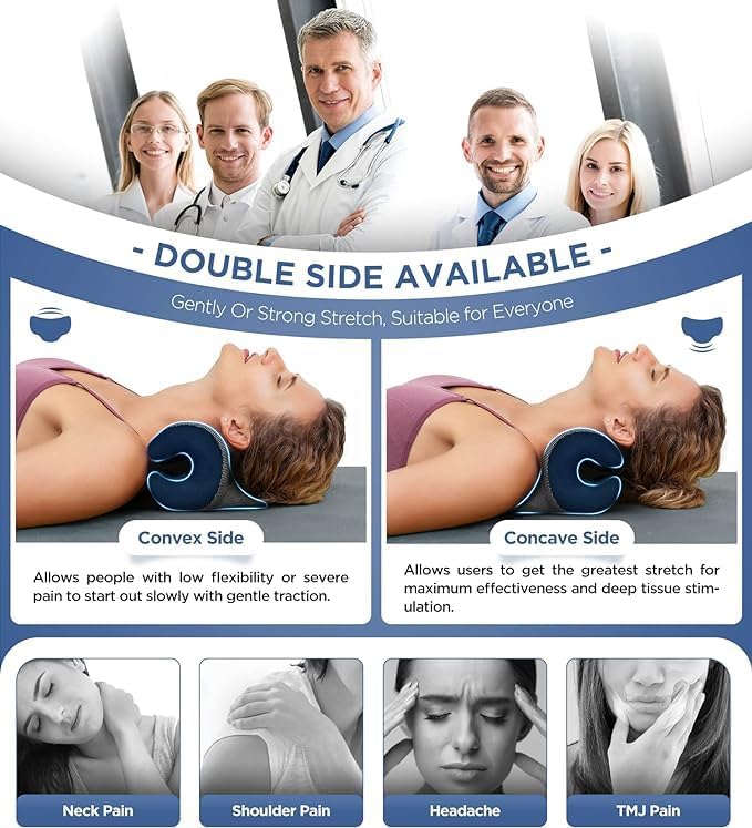 Osteo Neck Stretcher with Magnetic Therapy Cover, 2 Modes[Gentle/Strong] Pain Relief Cervical Traction Device, odorless Neck and Shoulder Relaxer, Chiropractic Pillow for TMJ Headache Spine Alignment