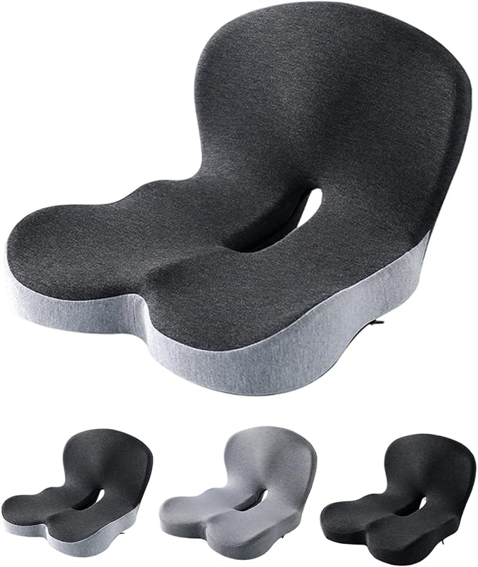 Car Seat Cushion for Tailbone Pain Relief, Ergonomic High-Density Memory Foam Chair Pad, Non-Slip, Washable Cover, Car Cushion for Office, Car, Home (Two-Tone Color)