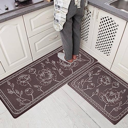 Kitchen Floor Mat Set of 2, Anti Fatigue Kitchen Mat 17"x59"+17"x29"