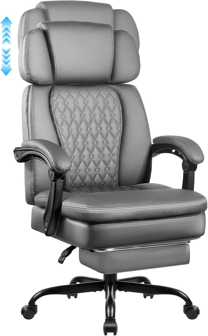 LEMBERI 400lbs Executive Office Chair with Foot Rest, Ergonomic Heavy Duty Big and Tall Desk Chair with Adjustable Headrest, High Back PU Leather Comfy Reclining Computer Chair