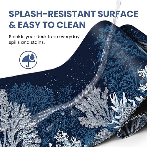 Aesthetic Desk Mat, Cute Ocean Reef Desk Pad Protector for Work & Decor, 35.4" x 15.7", Pretty Non-Slip Extended Mouse Pad for Office or Home