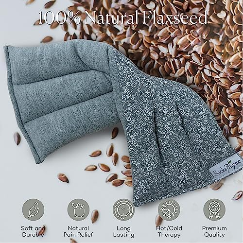 SacksyThyme Microwave Heating Pad for Back, Neck, Menstrual Cramps, Shoulders, Leg Pain Relief - Hot Moist Microwavable Therapy Pack - Gray Unscented Flaxseed Heat Pad Made in USA