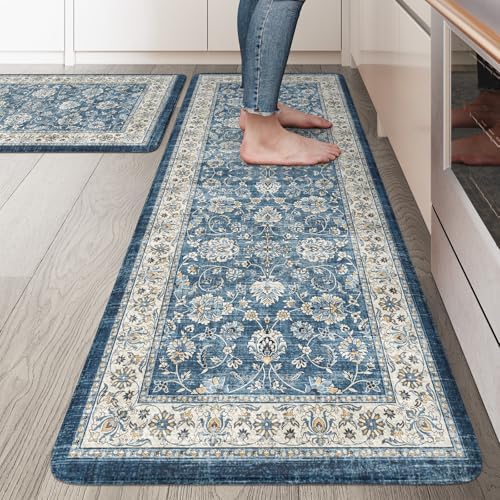 KIMODE Kitchen Mats Cushioned Anti Fatigue, Boho Oriental Kitchen Rugs Set