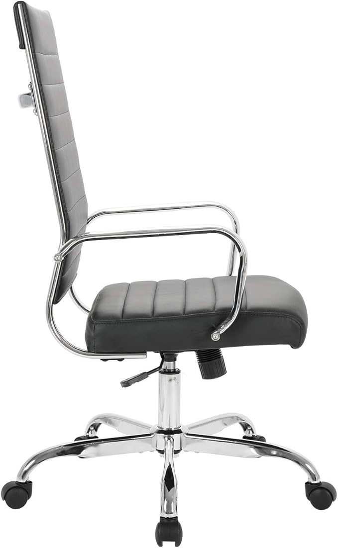 LANDSUN Home Office Chair Ribbed Leather High Back Executive Swivel Computer Desk Chairs with Wheels and Armrests Soft Padded Adjustable Height Modern Conference Task Black