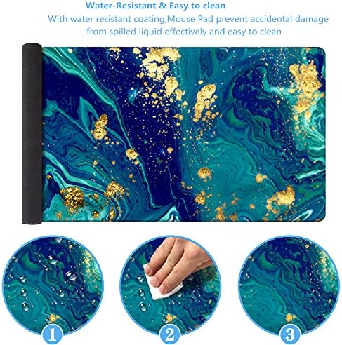 iCasso Extended Gaming Mouse Pad,Desk Pad 35.4x15.7in,Blue Marble