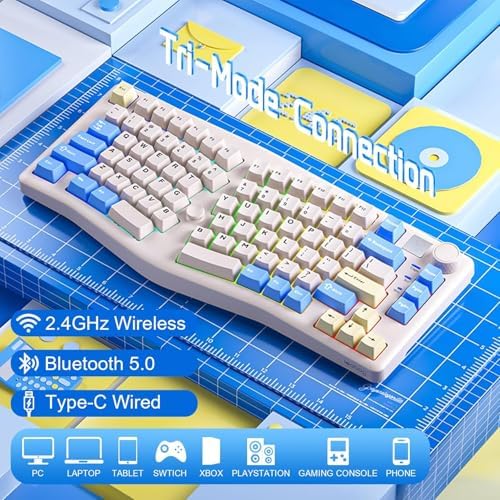 LEOBOG A75 Wireless Mechanical Keyboard, 75% Split Alice Layout, Hot-Swappable RGB Backlit with Knob & Cat Keycaps, 2.4G/USB-C/BT5.0 Cute Creamy Gaming Keyboard - Barbie Switch, Pink