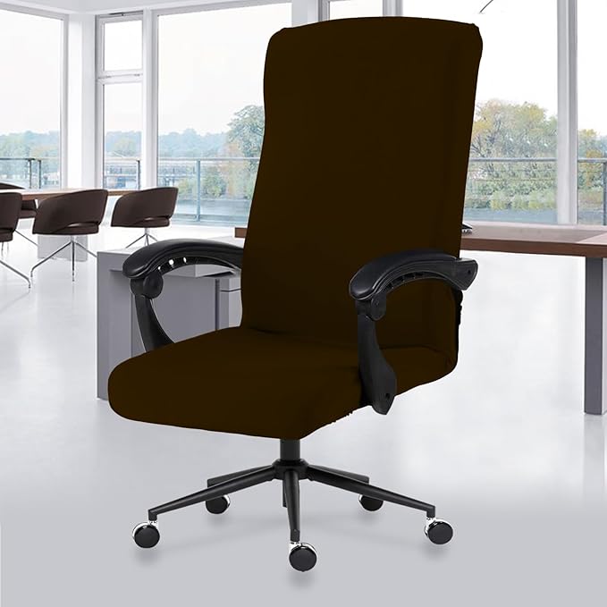 DIVA EN CAMINO DEC Stretchable Office Chair Cover with Durable Zipper, Soft Slipcover for Computer Desk Chair, Brown