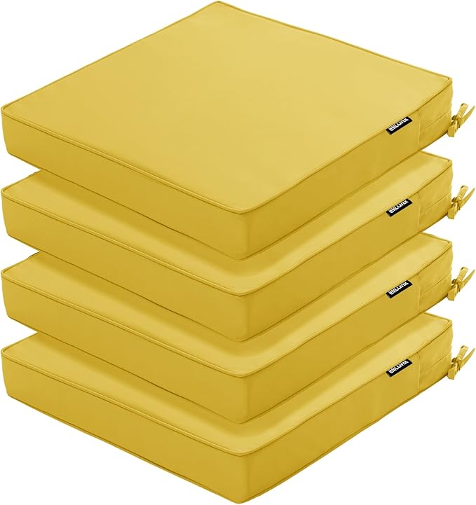 Outdoor Chair Cushions 18.5x16 Inch Waterproof Patio Chair Cushions with Tie Color Fastness Thick Outdoor Seat Cushion for Patio Furniture Yellow Set of 4
