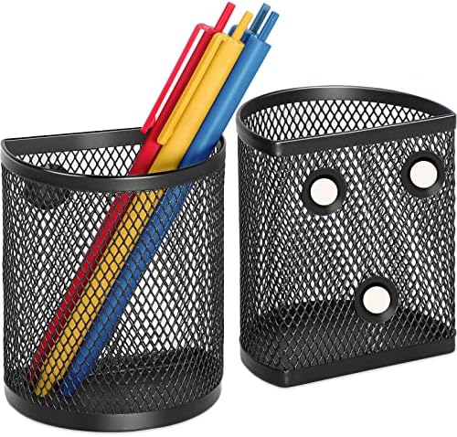 MaxGear Magnetic Pen Holder 2-Pack, Mesh Pencil & Marker Organizer for Desk, Extra Strong Magnets for Locker, Refrigerator, Dry Erase Board, Whiteboard Storage Solution (Semi-Circular)