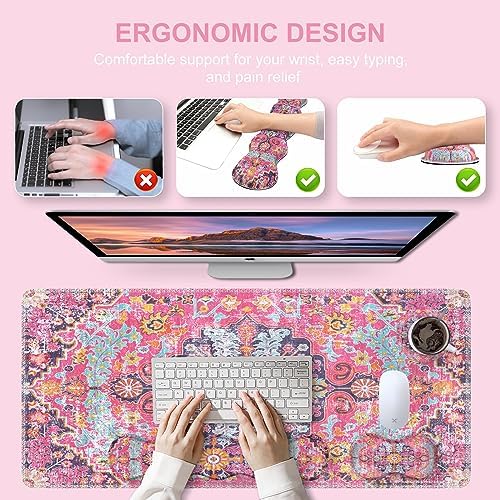 iLeadon Boho Desk Mat Set,Large Mouse Pad and Keyboard Wrist Rest
