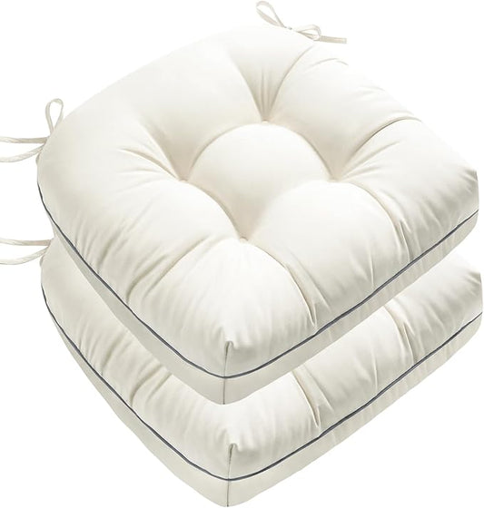 1 MIDDLE ONE Outdoor Chair Cushions Set of 2, Outdoor Cushions for Patio Furniture and Wicker Chair, Memory Foam Patio Seat Cushion Pads with Ties, 19 x 19 Inch (Cream)