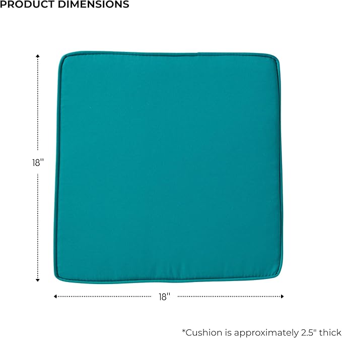 Outdoor 18 inch Square Patio Dining Chair Pads – Comfortable Fiber-Filled Seat Cushions with Ties, Reversible Polyester Fabric - Peacock, Set of 2