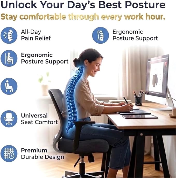 Premium Orthopedic Memory Foam Seat Cushion for Office Chair & Car Seat .Ergonomic U-Shape Coccyx Pillow for Tailbone & Sciatica Pain Relief Lower Back Problems and Long Sitting Comfort. (Black)