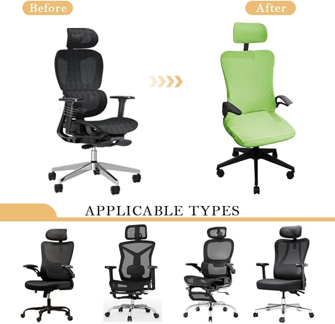 Ergonomic Office Chair Covers Set with Headrest Cover Stretch Desk Computer Chair and Headrest Slipcovers Washable Protector Slipcovers for Swivel Computer Chair 4 Pieces Lemon Green