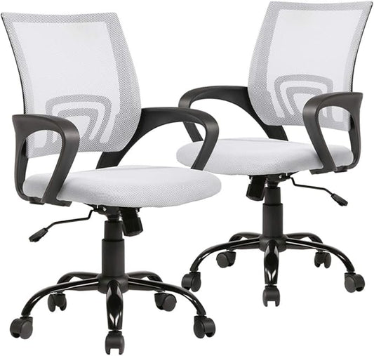 BestOffice Office Chair Mid Back Desk Chair1 Ergonomic Mesh Computer Gaming with Larger Seat, Executive Height Adjustable Swivel Task with Lumbar Support Armrest for Women Adults Women, Men White
