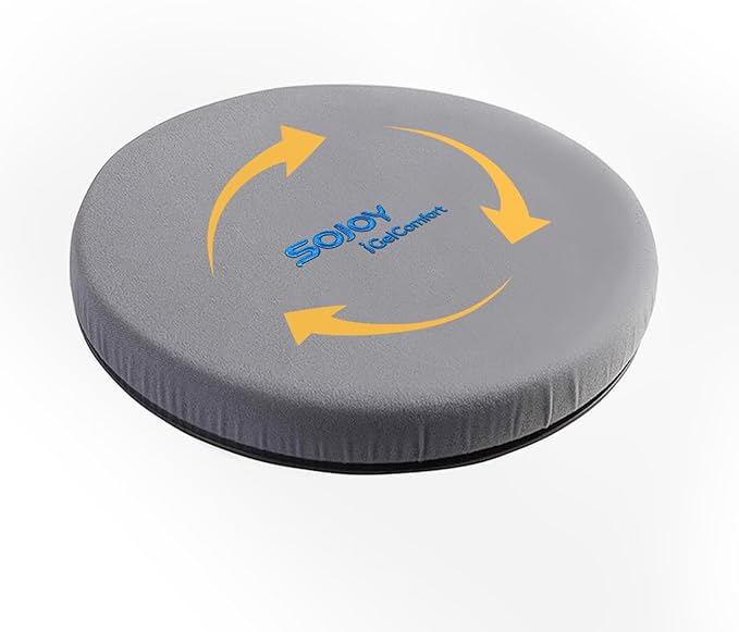 Sojoy iGelComfort Deluxe Gel Swivel Seat Cushion with Supportive Memory Foam 360 Degrees Rotating Seat Cushion for Home,Stool Chair,Office (Dark Gray, 13.5 * 13.5 * 1.75 inches)