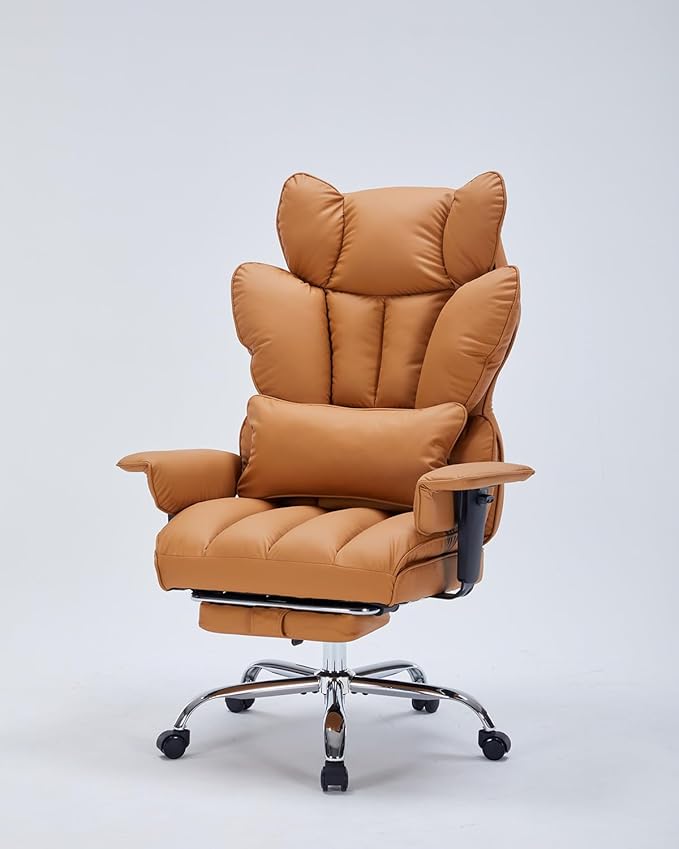 Garvee Big and Tall Office Chair, Executive Leather Office Chair with Footrest, 400lbs Ergonomic Gaming Chair for Adults, Wide Seat Computer Desk Chair with Lumbar Support, 150 Degree Reclining, Brown