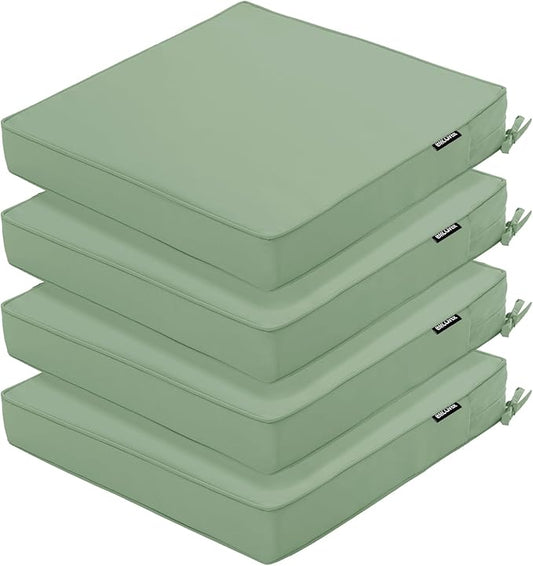 4 Pack Outdoor Chair Cushions 19 x 19 Inch Water Resistant Patio Chair Cushions with Tie 3 Year Color Fastness Thick Outdoor Seat Cushion for Garden Lawn Patio Furniture Sage Green