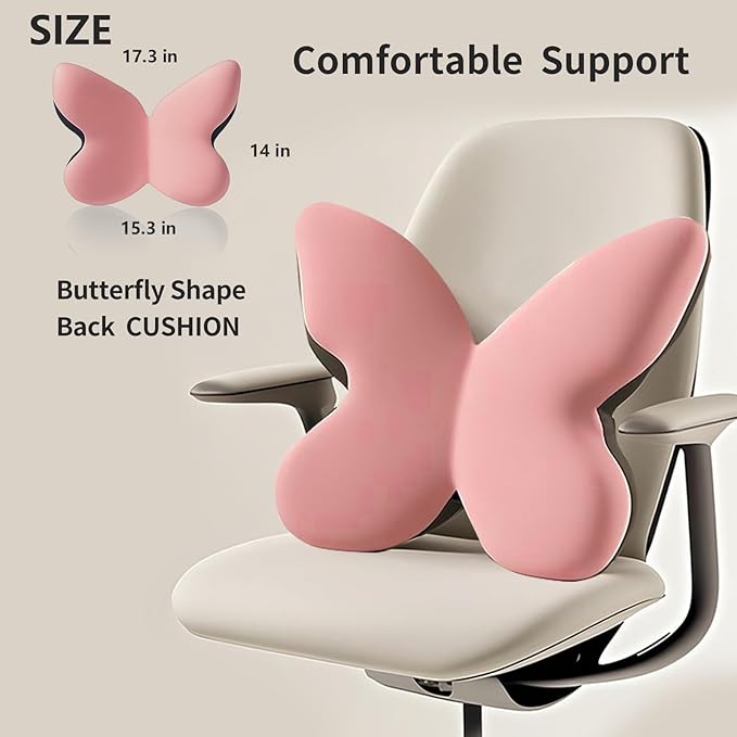Ergonomic Back Cushion for Lower Pain Relief, Momery Foam Back Pillow, Lumbar Support for Office Chair Back Support for Computer Chairs, Gaming,Home - Working,Removable & Washable Cover（Pink）