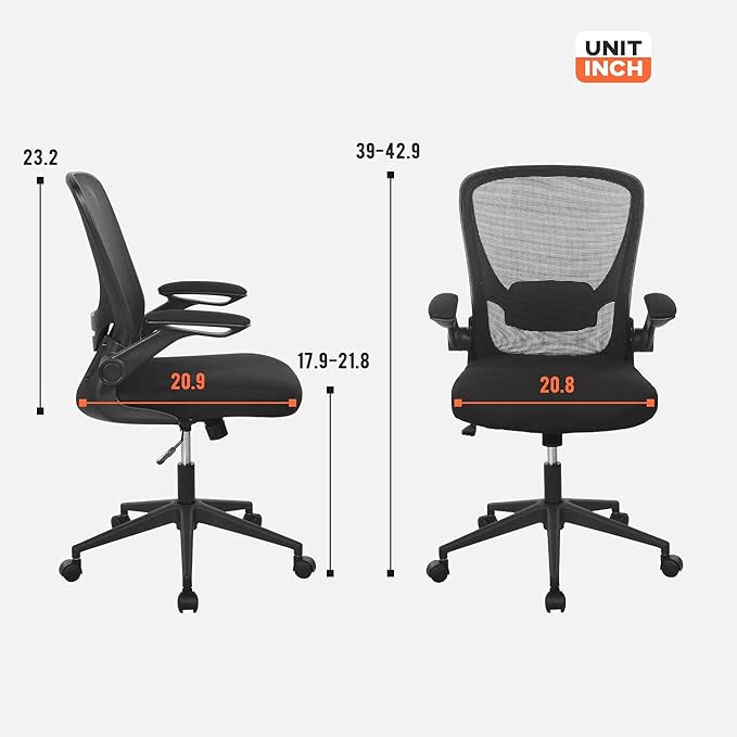 Home Office Chair Ergonomic Desk Chair Mesh Computer Chair Swivel Rolling Executive Task Chair with Lumbar Support Arms Mid Back Adjustable Chair for Men Adults, Black